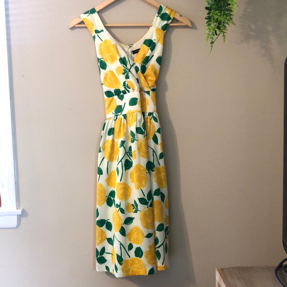 Yellow Rose Flower Summer Dress with Tieback